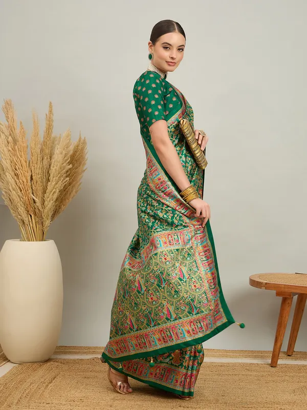 Women's_Silk_Blend_Dark_Green_Digital_Print_Designer_Saree_With_Blouse_Piece