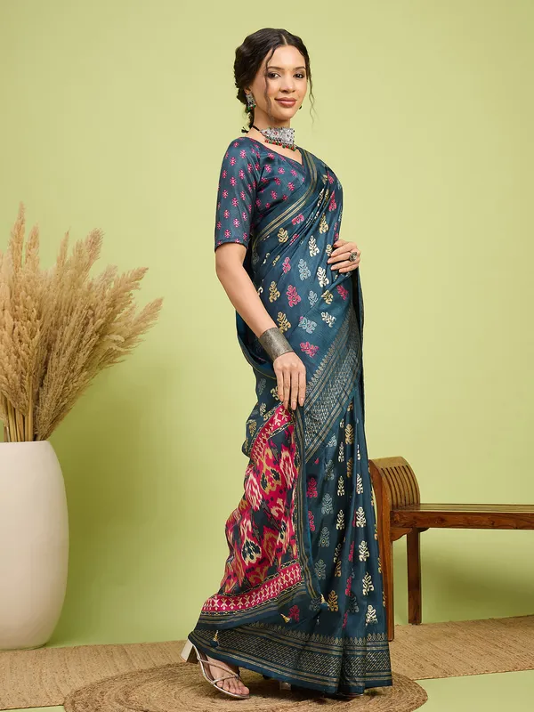 Women's_Silk_Blend_Teal_blue_Digital_Print_Designer_Saree_With_Blouse_Piece
