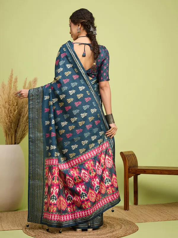 Women's_Silk_Blend_Teal_blue_Digital_Print_Designer_Saree_With_Blouse_Piece