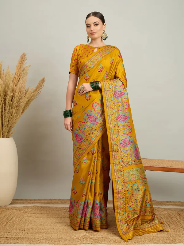 Women's_Silk_Blend_Mustard_Digital_Print_Designer_Saree_With_Blouse_Piece
