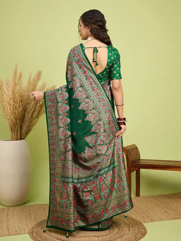 Women's_Silk_Blend_Dark_Green_Digital_Print_Designer_Saree_With_Blouse_Piece