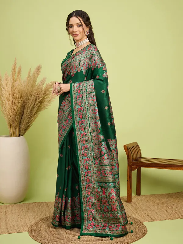Women's_Silk_Blend_Dark_Green_Digital_Print_Designer_Saree_With_Blouse_Piece