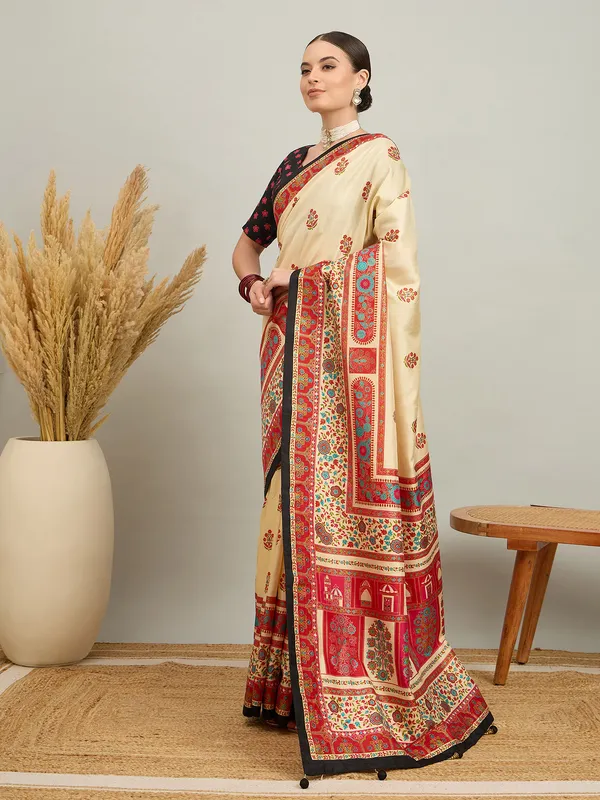 Women's_Silk_Blend_Cream_Digital_Print_Designer_Saree_With_Blouse_Piece