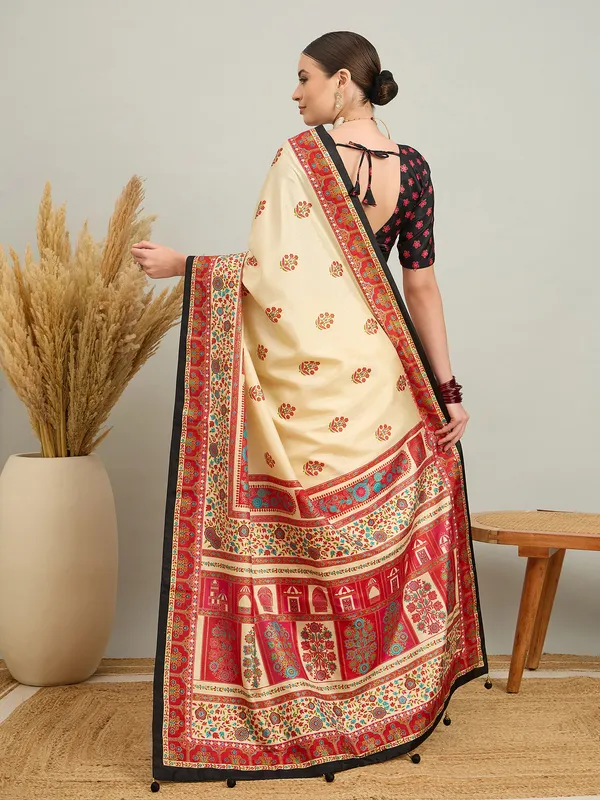Women's_Silk_Blend_Cream_Digital_Print_Designer_Saree_With_Blouse_Piece