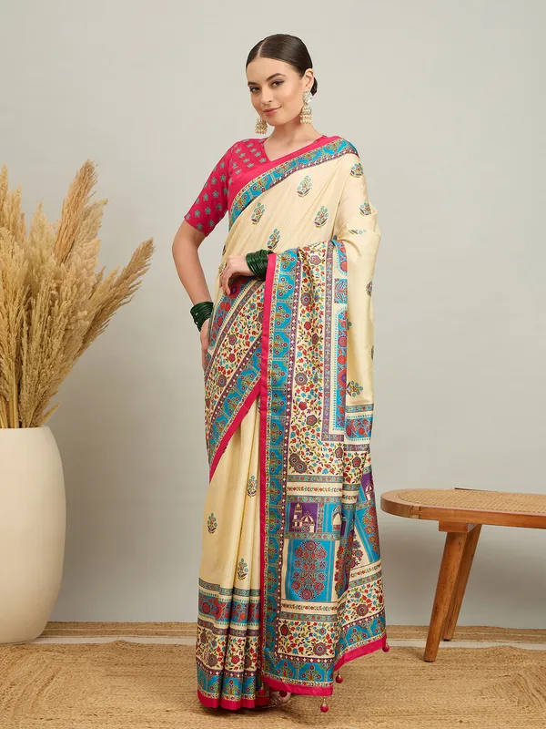 Women's_Silk_Blend_Cream_Digital_Print_Designer_Saree_With_Blouse_Piece