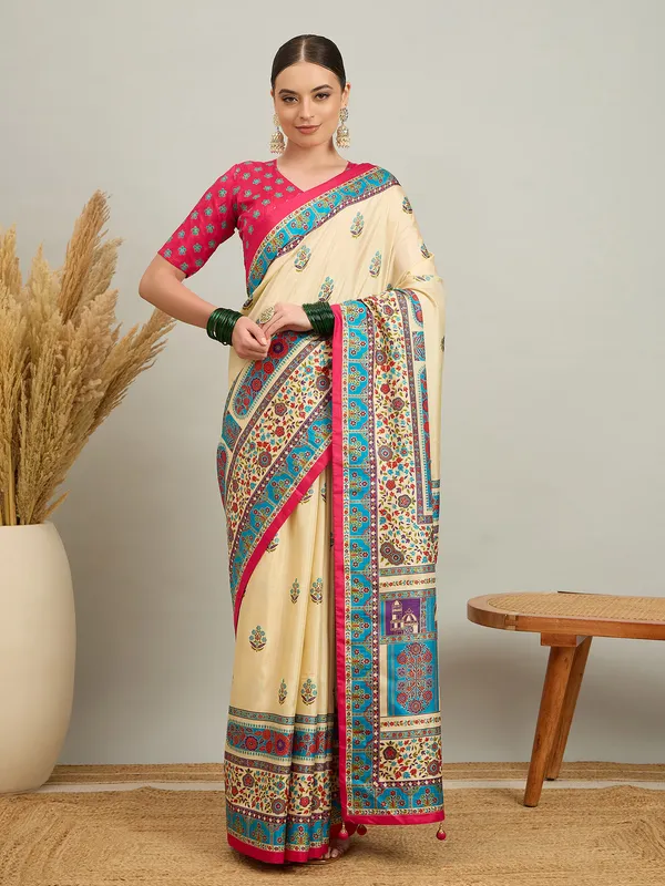 Women's_Silk_Blend_Cream_Digital_Print_Designer_Saree_With_Blouse_Piece