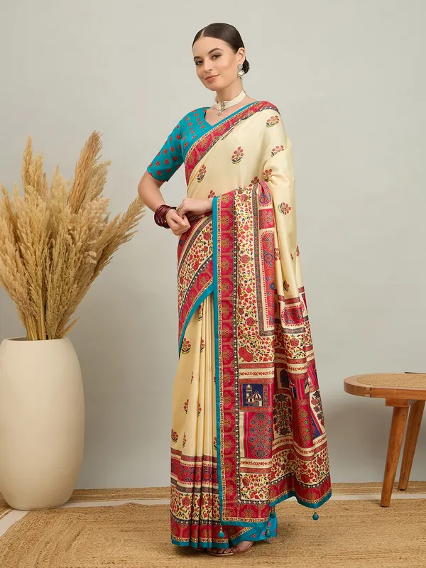 Women's_Silk_Blend_Cream_Digital_Print_Designer_Saree_With_Blouse_Piece