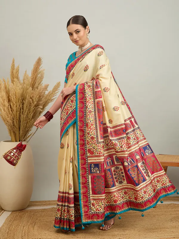 Women's_Silk_Blend_Cream_Digital_Print_Designer_Saree_With_Blouse_Piece