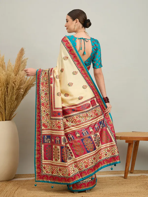 Women's_Silk_Blend_Cream_Digital_Print_Designer_Saree_With_Blouse_Piece