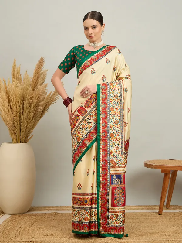 Women's_Silk_Blend_Cream_Digital_Print_Designer_Saree_With_Blouse_Piece
