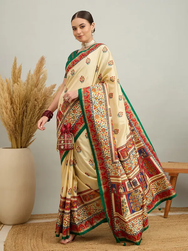 Women's_Silk_Blend_Cream_Digital_Print_Designer_Saree_With_Blouse_Piece