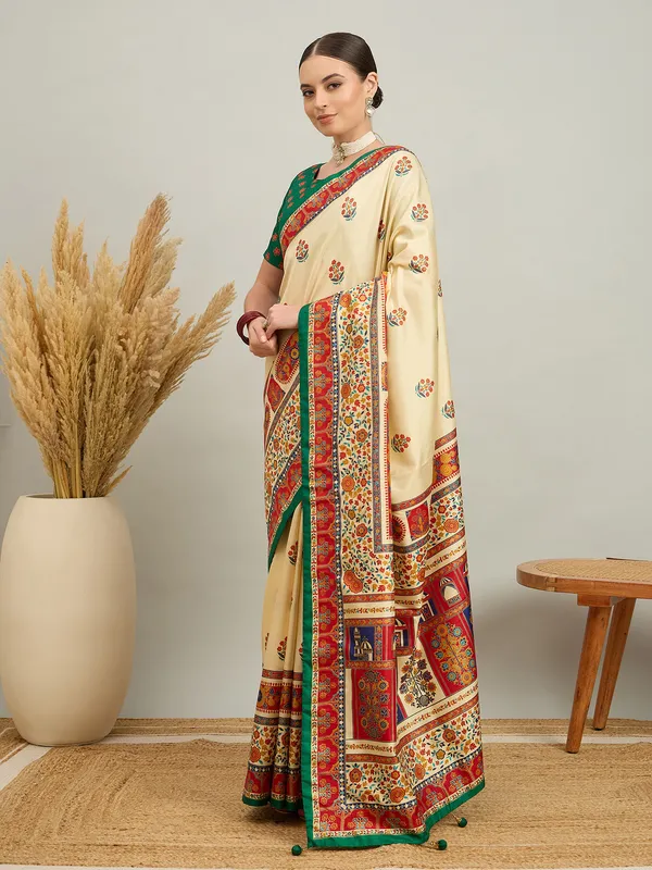 Women's_Silk_Blend_Cream_Digital_Print_Designer_Saree_With_Blouse_Piece