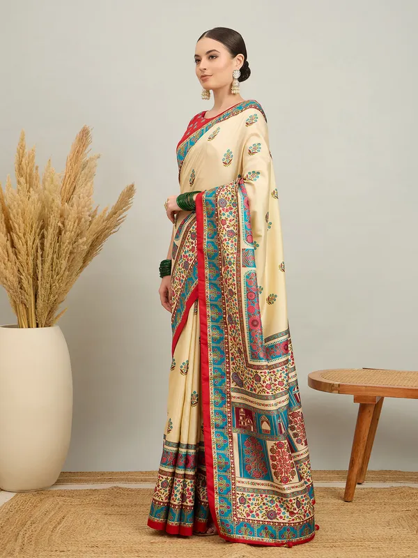 Women's_Silk_Blend_Cream_Digital_Print_Designer_Saree_With_Blouse_Piece
