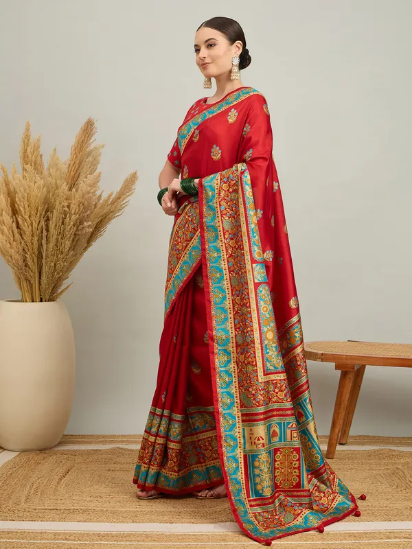 Women's_Silk_Blend_Red_Digital_Print_Designer_Saree_With_Blouse_Piece
