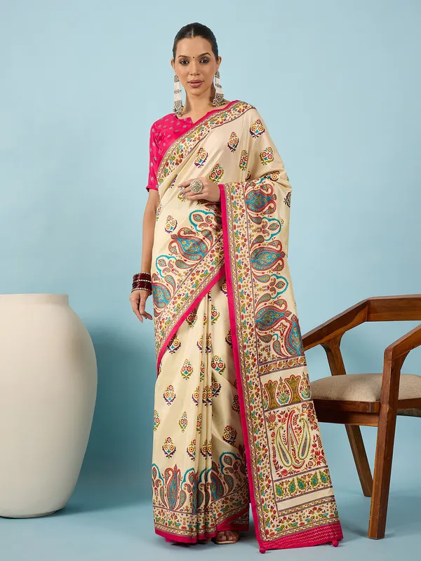 Women's_Silk_Blend_Off_White_Digital_Print_Designer_Saree_With_Blouse_Piece