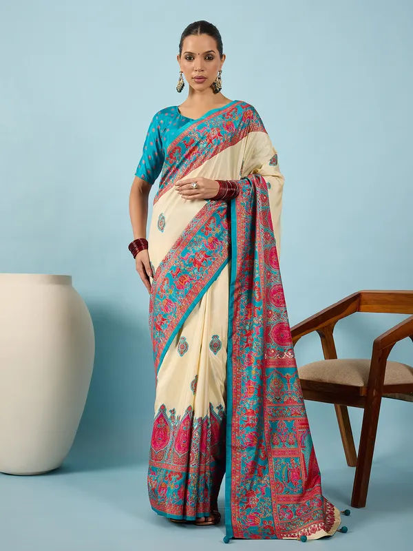 Women's_Silk_Blend_Teal_blue_Digital_Print_Designer_Saree_With_Blouse_Piece