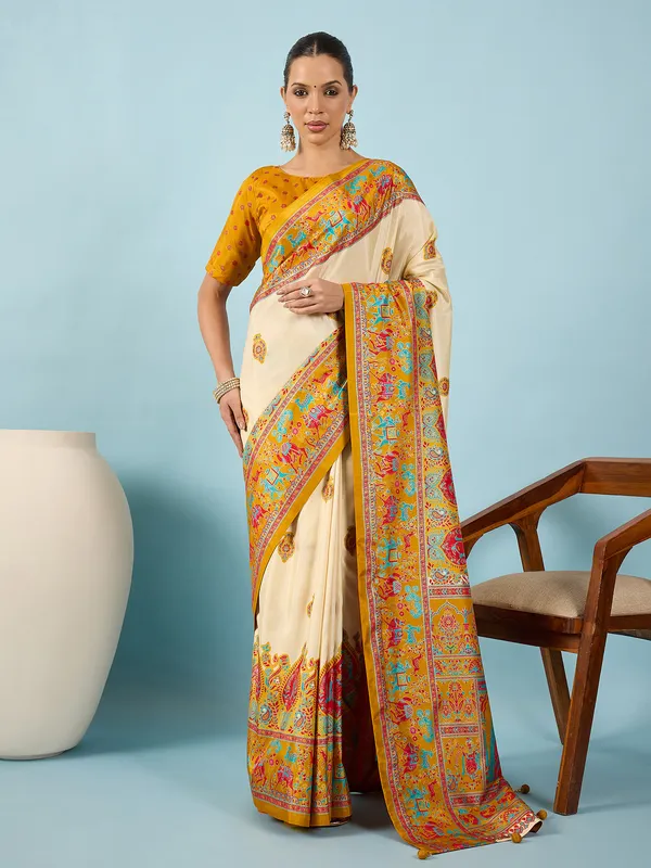 Women's_Silk_Blend_Mustard_Digital_Print_Designer_Saree_With_Blouse_Piece