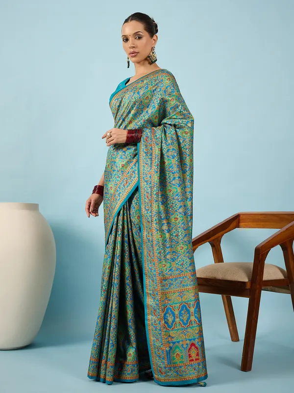 Women's_Silk_Blend_Teal_blue_Digital_Print_Designer_Saree_With_Blouse_Piece