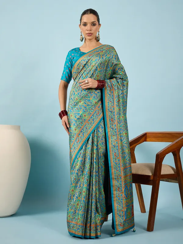 Women's_Silk_Blend_Teal_blue_Digital_Print_Designer_Saree_With_Blouse_Piece