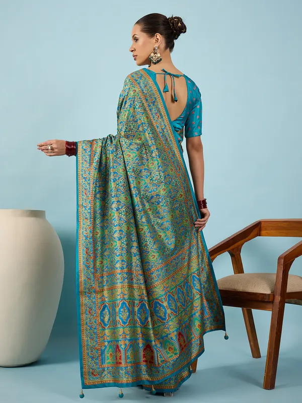 Women's_Silk_Blend_Teal_blue_Digital_Print_Designer_Saree_With_Blouse_Piece
