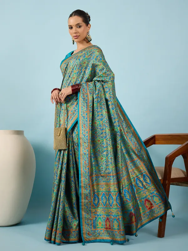 Women's_Silk_Blend_Teal_blue_Digital_Print_Designer_Saree_With_Blouse_Piece