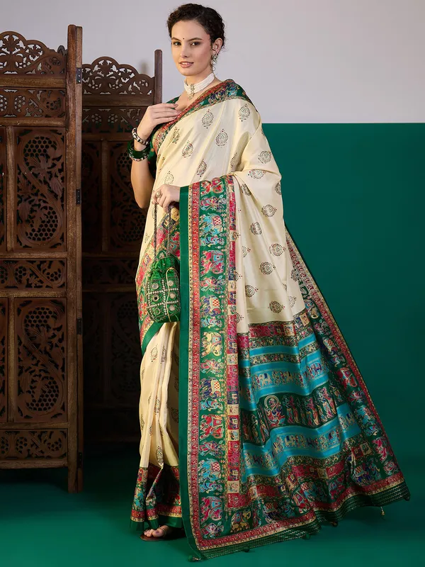 Women's_Silk_Blend_Cream_Digital_Print_Designer_Saree_With_Blouse_Piece