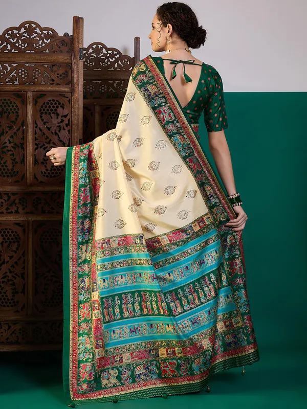 Women's_Silk_Blend_Cream_Digital_Print_Designer_Saree_With_Blouse_Piece