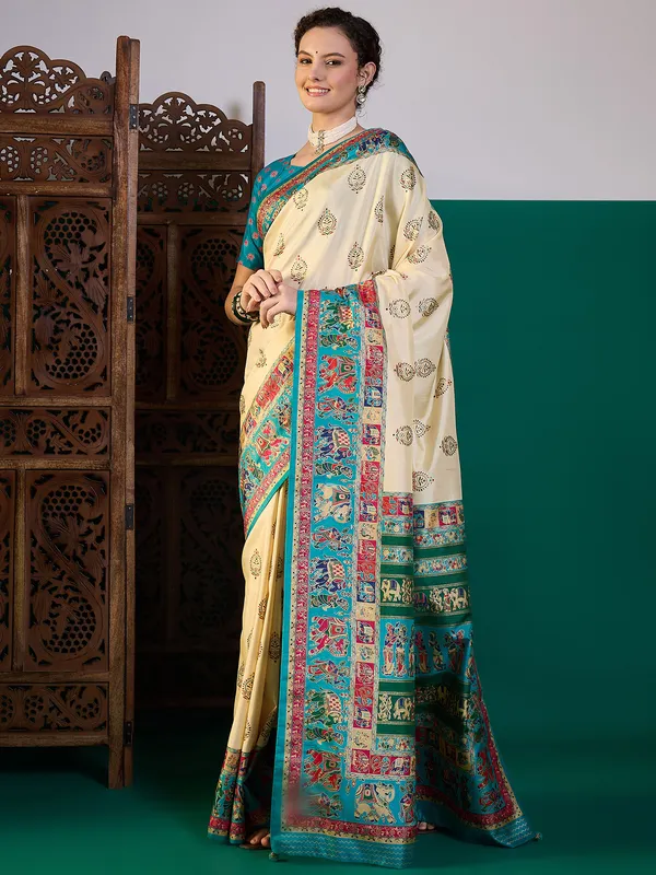 Women's_Silk_Blend_Teal_blue_Digital_Print_Designer_Saree_With_Blouse_Piece