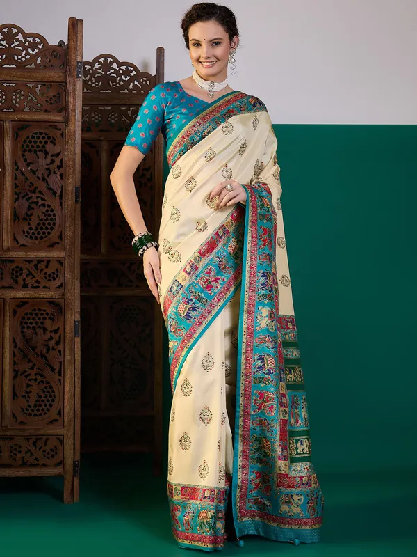 Women's_Silk_Blend_Teal_blue_Digital_Print_Designer_Saree_With_Blouse_Piece