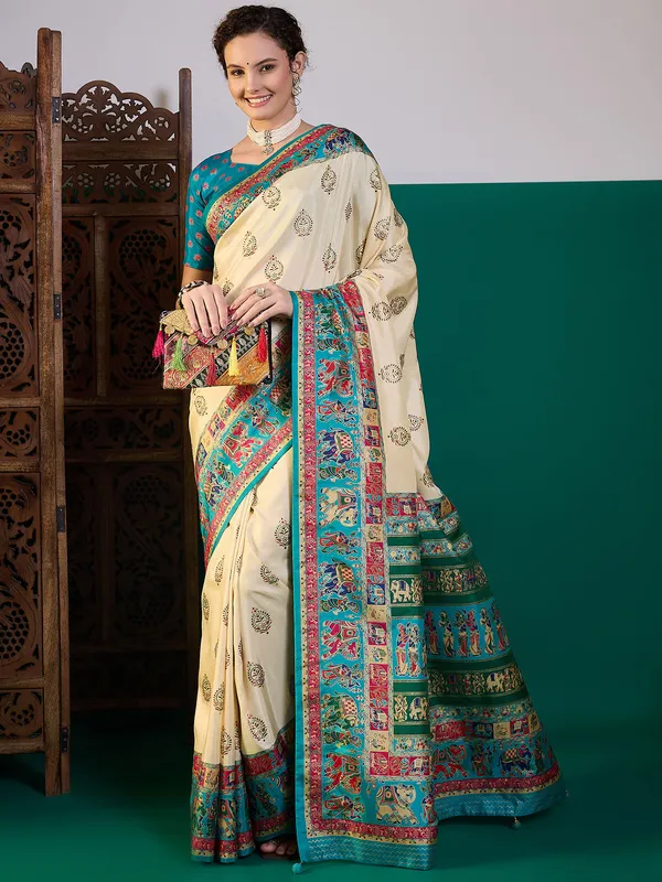 Women's_Silk_Blend_Teal_blue_Digital_Print_Designer_Saree_With_Blouse_Piece