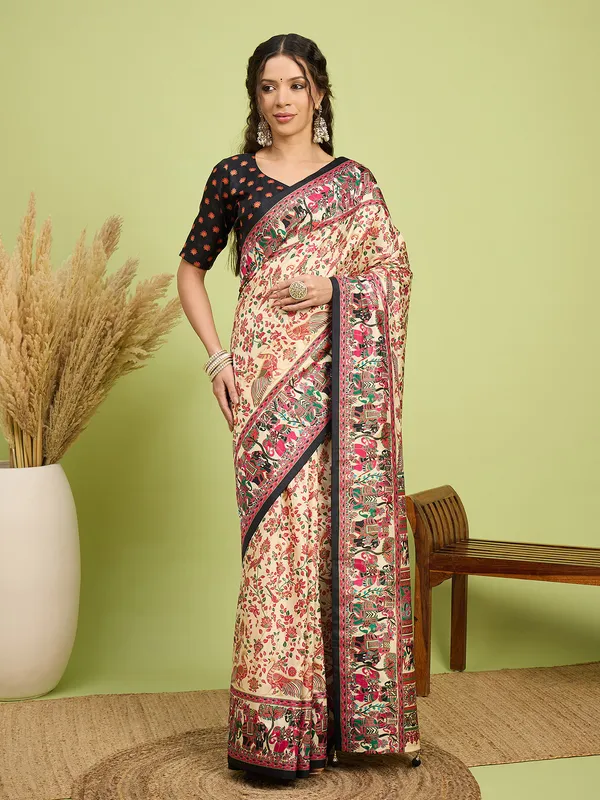 Women's_Silk_Blend_Beige_Digital_Print_Designer_Saree_With_Blouse_Piece