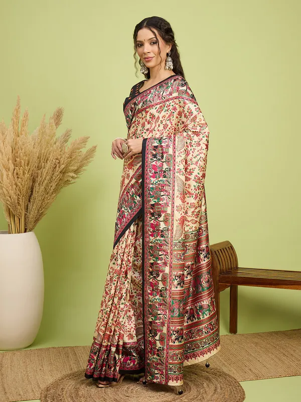 Women's_Silk_Blend_Beige_Digital_Print_Designer_Saree_With_Blouse_Piece