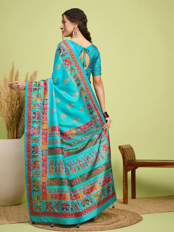 Women's_Silk_Blend_Teal_blue_Digital_Print_Designer_Saree_With_Blouse_Piece