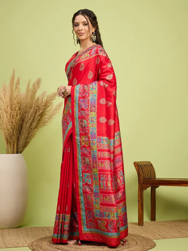 Women's_Silk_Blend_Red_Digital_Print_Designer_Saree_With_Blouse_Piece
