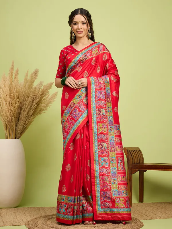 Women's_Silk_Blend_Red_Digital_Print_Designer_Saree_With_Blouse_Piece