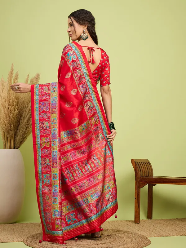 Women's_Silk_Blend_Red_Digital_Print_Designer_Saree_With_Blouse_Piece