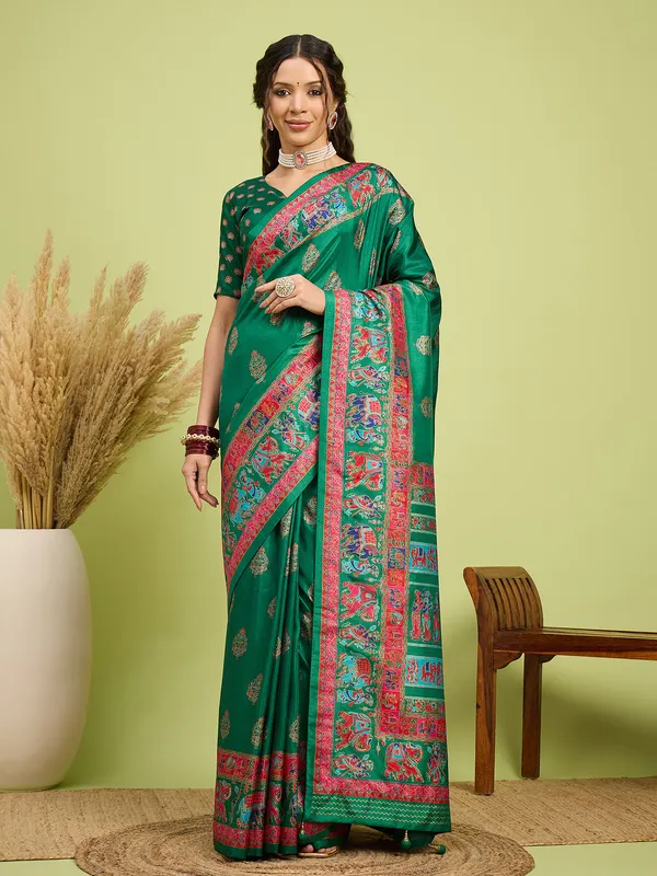 Women's_Silk_Blend_Green_Digital_Print_Designer_Saree_With_Blouse_Piece