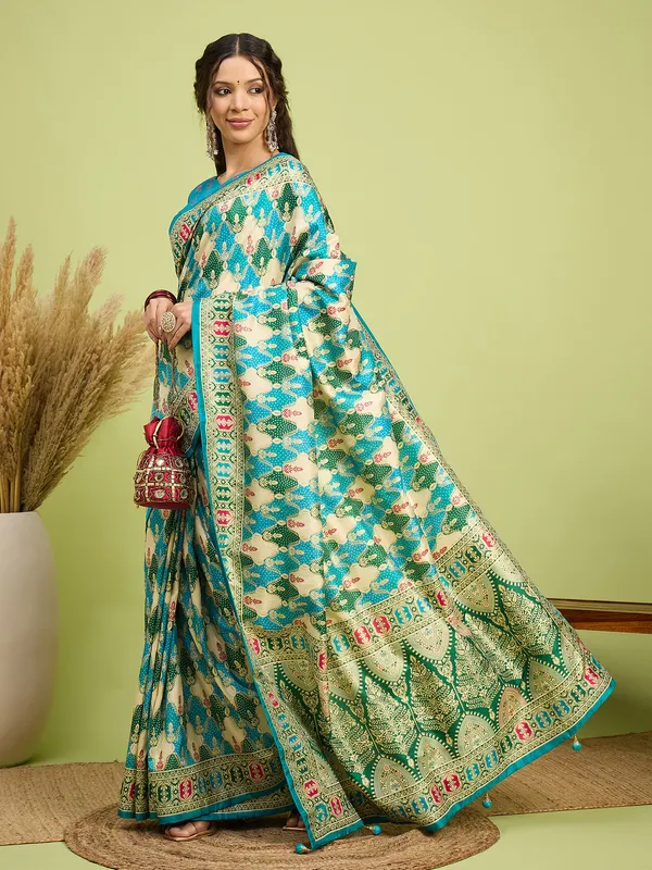 Women's_Silk_Blend_Teal_blue_Digital_Print_Designer_Saree_With_Blouse_Piece