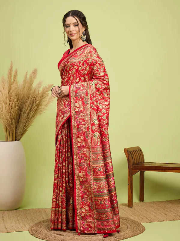 Women's_Silk_Blend_Red_Digital_Print_Designer_Saree_With_Blouse_Piece