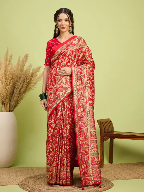Women's_Silk_Blend_Red_Digital_Print_Designer_Saree_With_Blouse_Piece