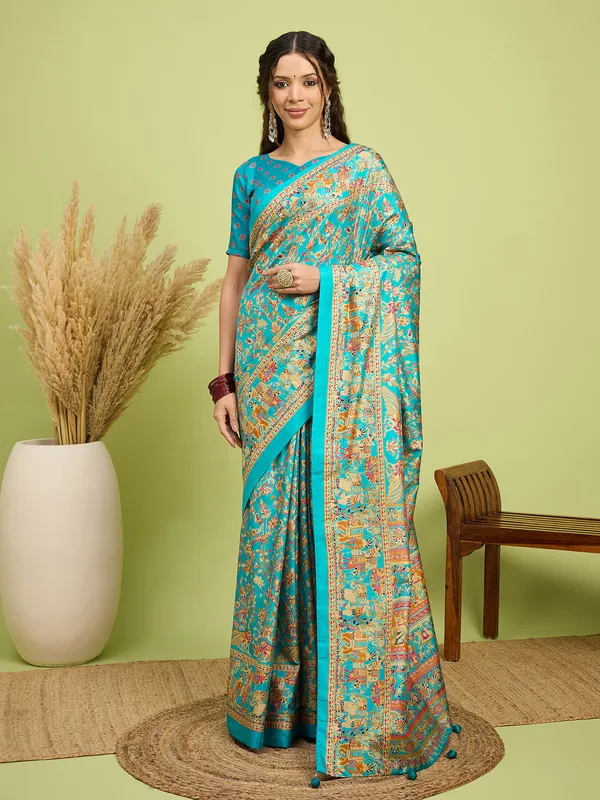 Women's_Silk_Blend_Teal_blue_Digital_Print_Designer_Saree_With_Blouse_Piece