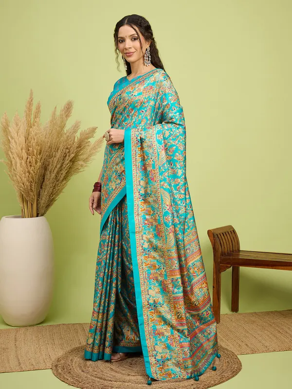 Women's_Silk_Blend_Teal_blue_Digital_Print_Designer_Saree_With_Blouse_Piece