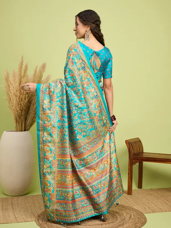 Women's_Silk_Blend_Teal_blue_Digital_Print_Designer_Saree_With_Blouse_Piece