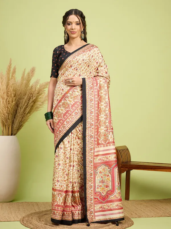 Women's_Silk_Blend_Cream_Digital_Print_Designer_Saree_With_Blouse_Piece