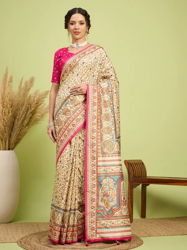 Women's_Silk_Blend_Cream_Digital_Print_Designer_Saree_With_Blouse_Piece