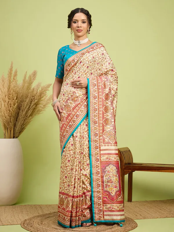 Women's_Silk_Blend_Cream_Digital_Print_Designer_Saree_With_Blouse_Piece