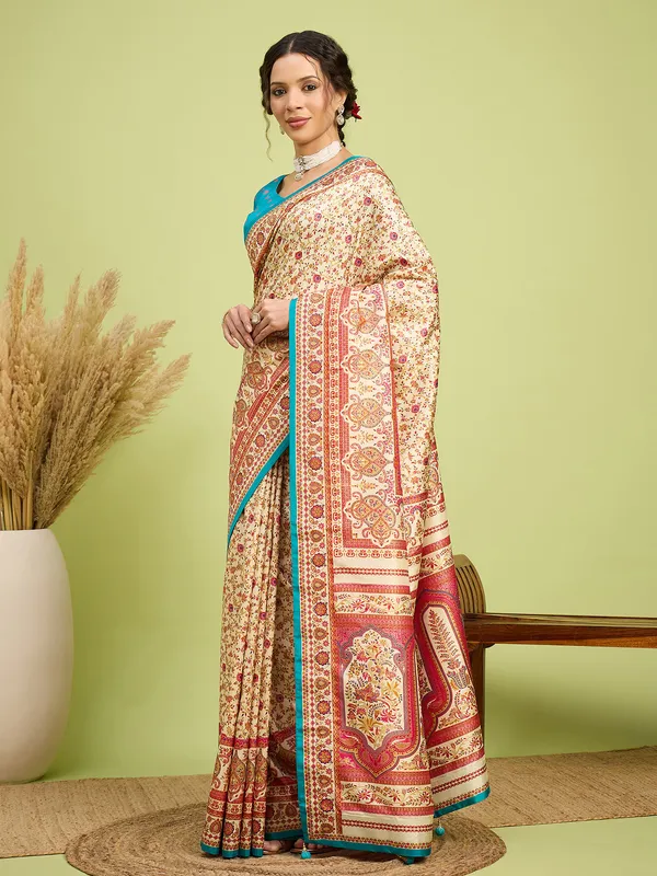 Women's_Silk_Blend_Cream_Digital_Print_Designer_Saree_With_Blouse_Piece