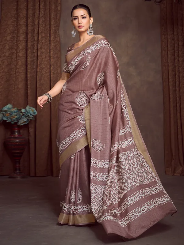 Women's_Silk_Blend_Light_Brown_Printed_Designer_Saree_With_Blouse_Piece