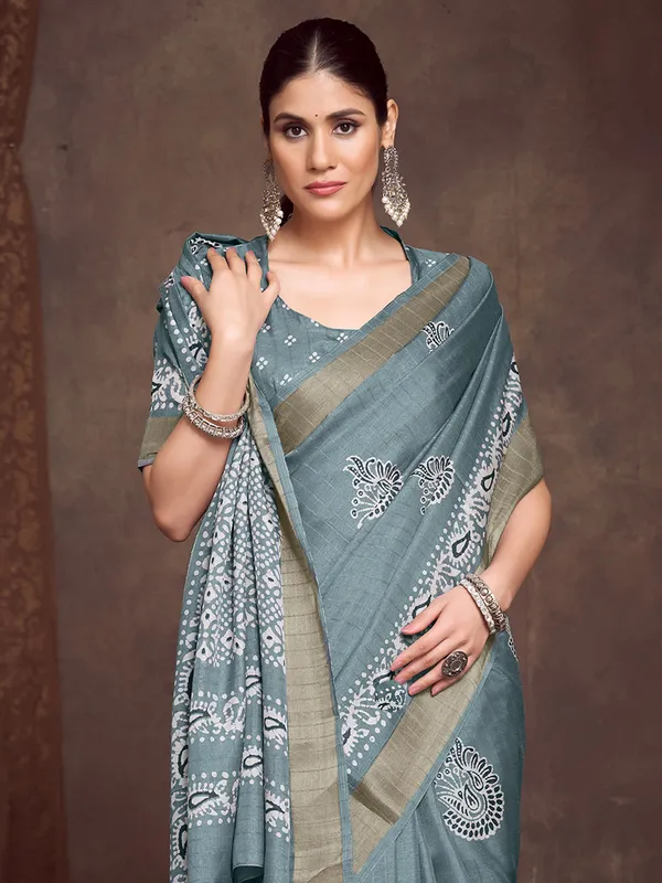 Women's_Silk_Blend_Sea_Green_Printed_Designer_Saree_With_Blouse_Piece