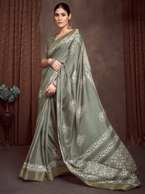 Women's_Silk_Blend_Light_Green_Printed_Designer_Saree_With_Blouse_Piece